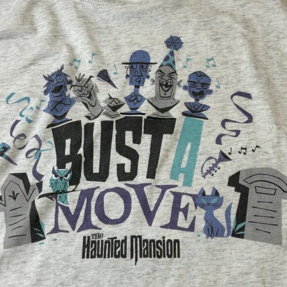 Disney Haunted Mansion Shirt Womens Medium Gray Bust A Move Graphic Tee Party - Picture 4 of 10